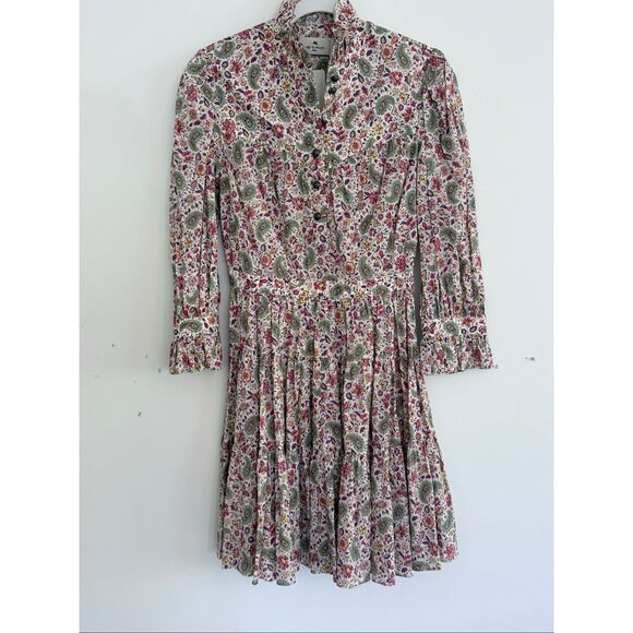 Etro Paisley Ruffle Button Front Pleated Fit & Flare Dress Multicolor Size 42 - Picture 1 of 8